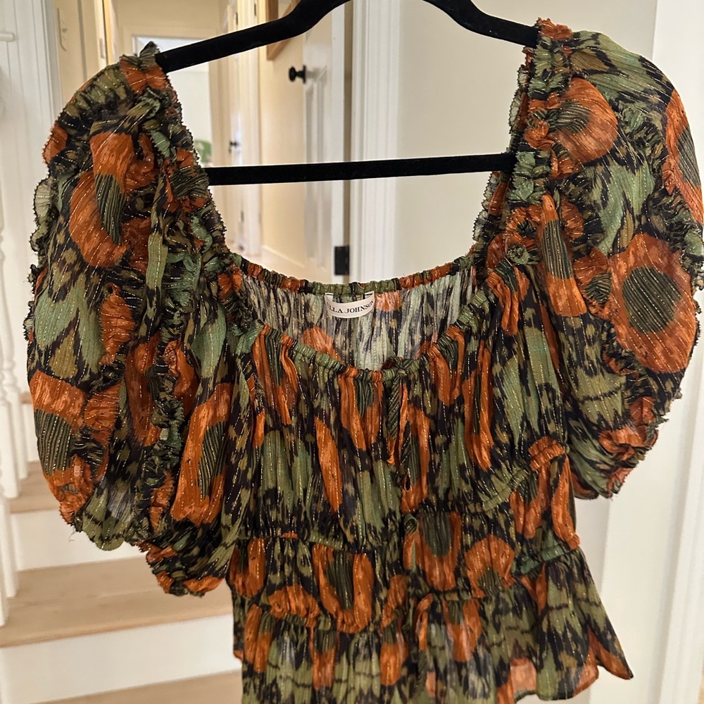 Ulla Johnson Orange Puff Sleeve Ruffled Blouse